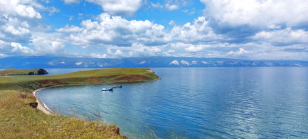 Panoramic view of the coast of Lake Baikal.Olkhon.Kharancy.の写真素材