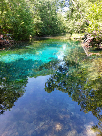 Turquoise water of Blue Lake,Tatarstan.の写真素材