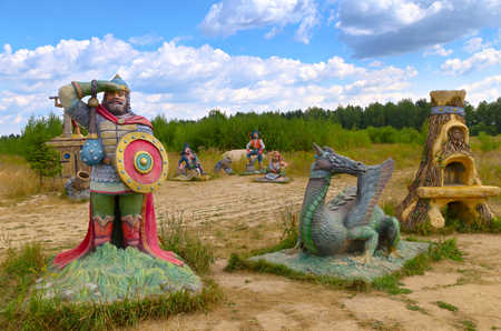 Berendeyevo, Moscow region, Russia, 26 July 2014, summer landscape with fairy tale characters. Public Park in the Summer.のeditorial素材