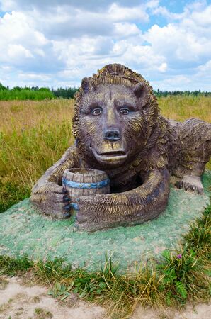 Berendeyevo, Moscow region, Russia, 26 July 2014, summer landscape with fabulous sculpted animals and other characters. Public Park next to the roadのeditorial素材
