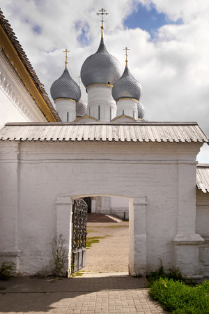 View of the entrance to the Kremlin and the Cathedral of Rostov.の写真素材