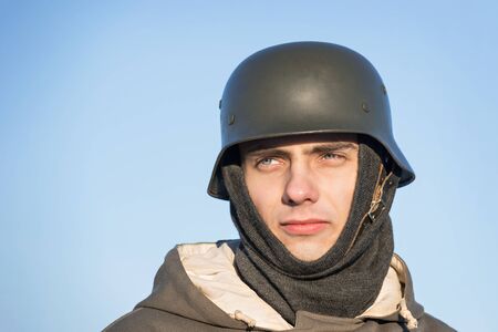 Festival of military history of Russia of XX century, Christmas maneuvers . Samara region, Togliatti, 5 January 2018. Portrait of a soldier of the German armyのeditorial素材