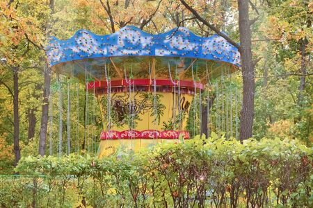 Colorful carousel in a deserted autumn Park. Russia, Ulyanovsk 1 October 2012のeditorial素材