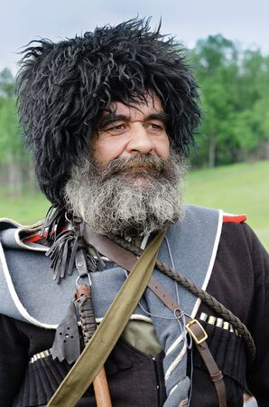 Reconstruction of the events of the Civil war in Russia, portrait of the Kuban Cossack, Belgorod may 19, 2018のeditorial素材