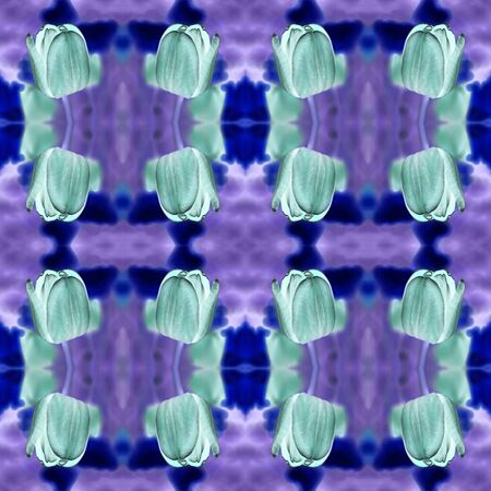 Aquamarine repeating tulips on a purple-blue background. Color inversion