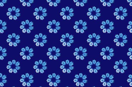 Fractal abstraction, a pattern of many flower wreaths on a blue background