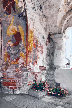 Frescoes of the assumption Cathedral in the Rostov Kremlin, restoration. Russia, Yaroslavl region, Rostov Veliky July 29, 2013のeditorial素材