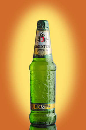 Glass bottle of holsten light beer. Russia, Ulyanovsk region, Dimitrovgrad 12 July 2015