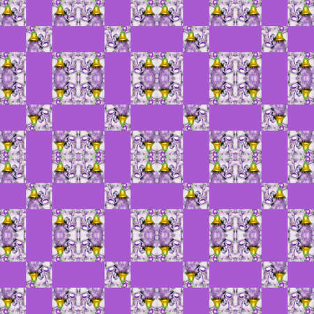 Seamless, purple square background with Christmas decorationsの写真素材