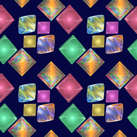 Fractal, an abstract seamless pattern of multicolored precious crystals, isolated on a blue backgroundの写真素材