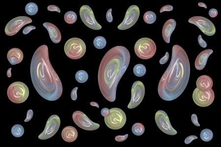 Fractal, colorful abstract droplets isolated on a black backgroundの写真素材