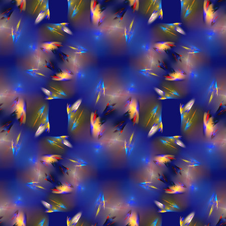 Fractal, colorful seamless pattern for textiles on a blue backgroundの写真素材