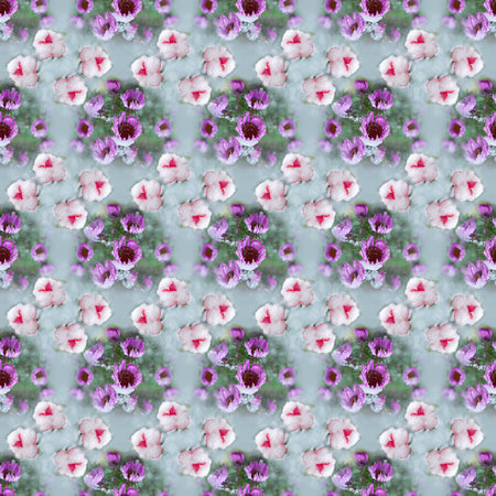 Seamless pattern with autumn flowers covered with melting snow. Selective focusの写真素材