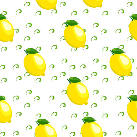Seamless background with fresh yellow lemon and leaves.のイラスト素材