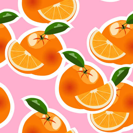 Watercolor seamless pattern of orange fruit with leafs.