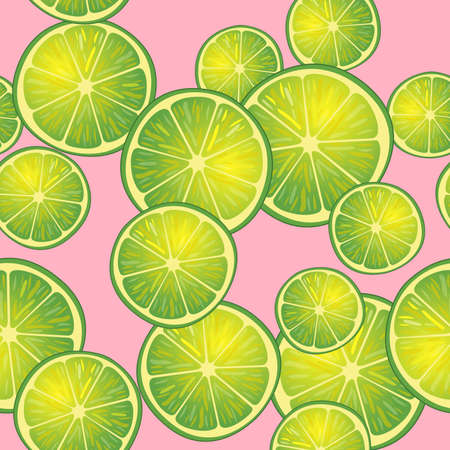 Illustration Seamless Pattern Slices of Lime on Pink, Repetition Backgroundのイラスト素材