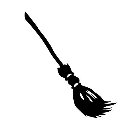illustration of isolated silhouette witch broom on white background. Vector illustrationのイラスト素材