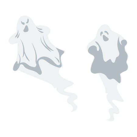 Set of gray ghost Cartoon Halloween Character Flat Vector Illustration