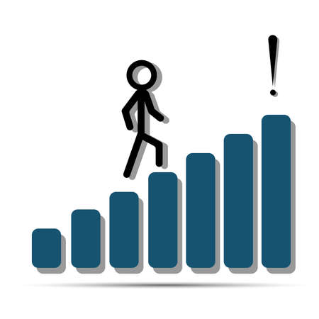 Vector illustration of black moving up businessman, symbol of financial and social success, stairway to progress, infographic elements, graph of growthのイラスト素材