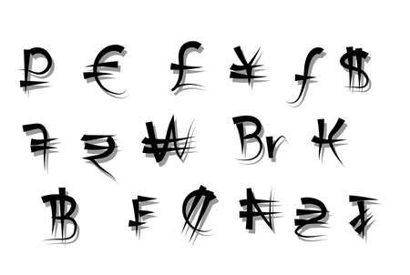 Set of main currency black signs. Vectorのイラスト素材
