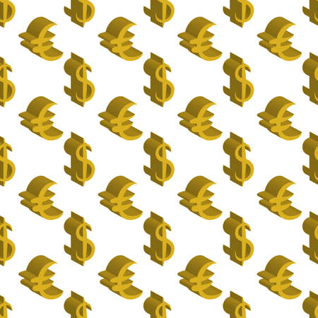 Gold dollar and euro money small sizes. Seamless pattern. Vector illustrationのイラスト素材