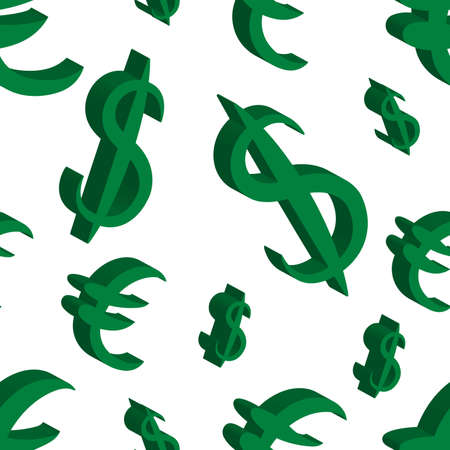 Green dollar and euro money different sizes. Seamless pattern. Vectorのイラスト素材