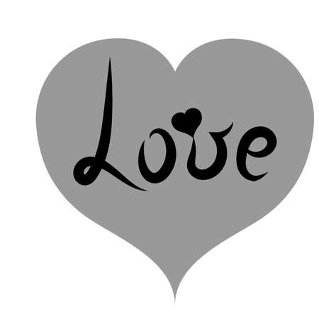 Handwriting. Lettering black word 'Love' in gray heart. Romantic style with heart. Vectorのイラスト素材