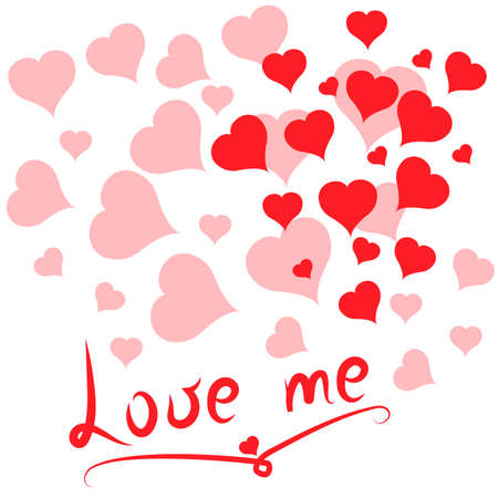 Love Me postcard with red hearts. Valentine's day. White background. Vectorのイラスト素材