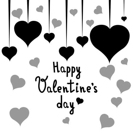 Happy Valentine's day postcard with black hearts. Valentine's day. White background. Vectorのイラスト素材