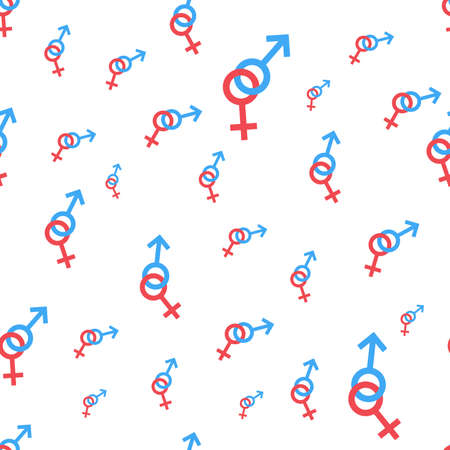Seamless pattern. Female and male romantic collection. Female and male small signs different sizes. Gender icons. Vectorのイラスト素材
