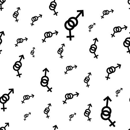 Seamless pattern. Female and male romantic collection. Female and male black small signs different sizes. Gender icons. Vectorのイラスト素材