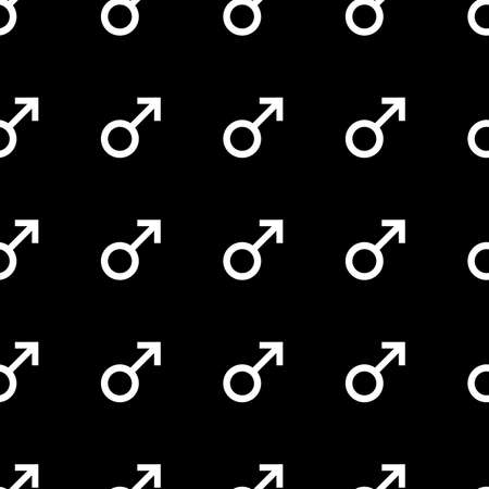 Seamless pattern with white male symbols. Male signs same sizes. Pattern on black background. Vectorのイラスト素材