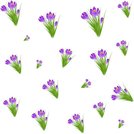 Elegant seamless pattern with hand drawn decorative crocus flowers, design elements.のイラスト素材