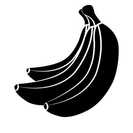 Vector bananas. Bunches of black banana fruits with white stroke isolated on white background, collection of vector illustrations. Bananas silhouetteのイラスト素材