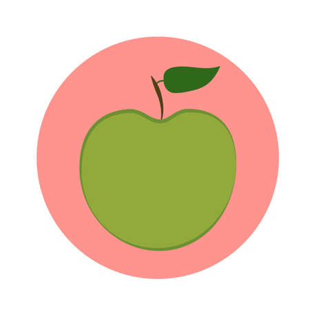 Green apple with green leaf in pink circle. vector illustrationのイラスト素材