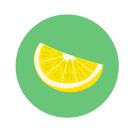 Fresh slice of lemon fruit in green circle. flat design. vector illustrationのイラスト素材
