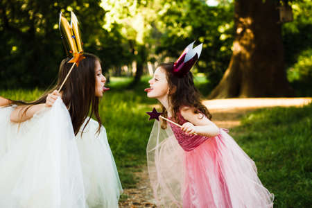 The sisters play princesses.の写真素材