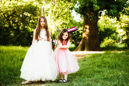 The sisters play princesses.の写真素材