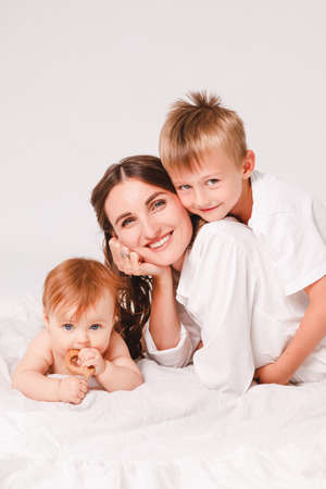 Perfect family on a white background. Life style.の写真素材