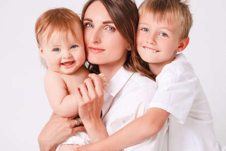 Perfect family on a white background. Life style.の写真素材