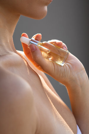 Close up brunette half naked woman. Healthcare cosmetic procedures concept.の写真素材