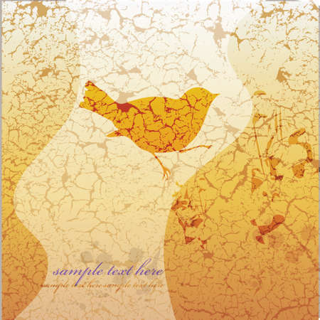 Ornamental bird on grunge backgroundのイラスト素材