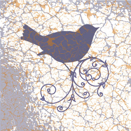 Ornamental bird on grunge backgroundのイラスト素材