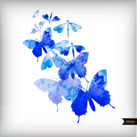 Abstract watercolor background with butterfliesのイラスト素材