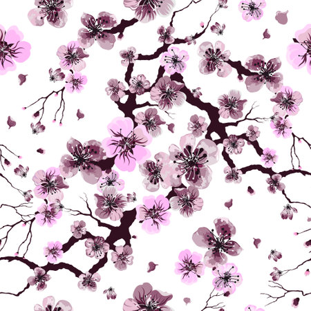 Floral watercolor texture pattern with sakura flowersのイラスト素材