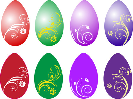 Watercolor painted ornate vector Easter eggs. Vector illustration.のイラスト素材