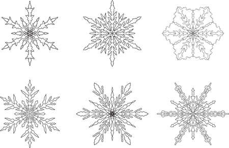 Set of snowflakes, white background. Vector illustration. Hand drawのイラスト素材