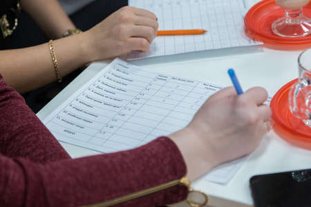 Balashikha, Russia - February 15, 2015, the jury gives marks for the contest
