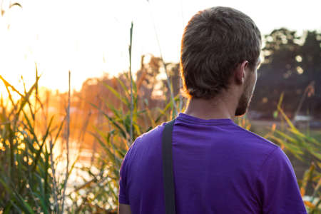 Stupino, Russia - 21 July 2014 - Fisherman with fishing rodのeditorial素材