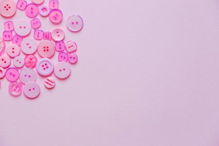 Flat lay with colorful sewing buttons, mock up, top view.の写真素材